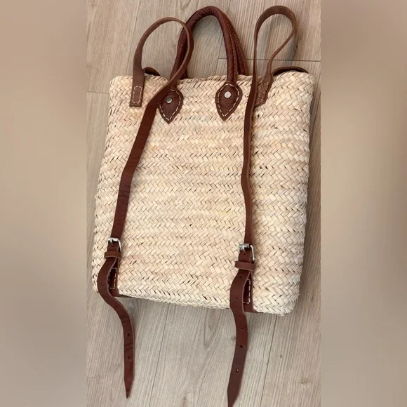 NWOT Authentic Handmade French Straw and Leather Basket Backpack | O/S - Picture 13 of 14
